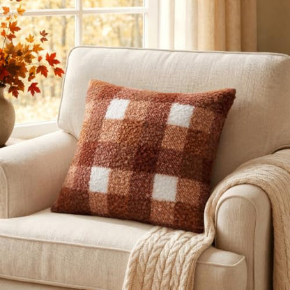 MIULEE Fall Plaid Pillow Covers Boucle Rust 20x20 Set of 2 - color: Rust, size: 20" x 20" (Pack of 2)