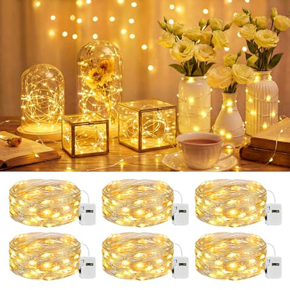btfarm 6 Pack Fairy Lights Battery Operated Twinkle Lights with 3 Modes - color: Warm White, size: 6 Pack