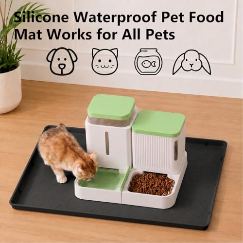 MateeyLife Silicone Waterproof Mat for Dog & Cat Food Mat 19"X12" - color: Classic Black, size: 19"L x 12"W