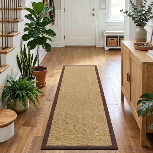 DEXI Jute Runner Rug 2'8''x8', Rug Runners for Hallways, Natural/Brown - color: Natural/Brown, size: 2'8" x 8' (Runner)