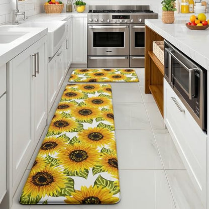 MAYHMYO Sunflower Kitchen Decor Mat Set, 2PC Kitchen Mats, Anti Fatigue - color: Sunflower