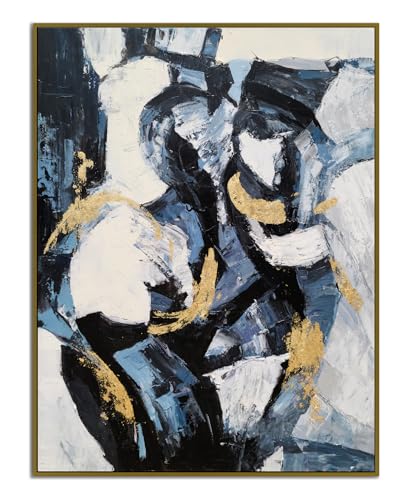 Yihui Arts Vertical Abstract Paintings Hand Painted Textured Gold Foil Floating Framed Canvas Wall Art Modern Contemporary Living Room Bedroom Hallway Decor - color: Vertical Art, size: 24"L x 16"W