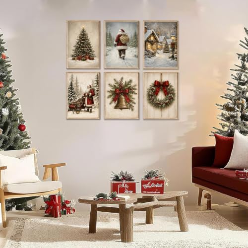 KBKBART 6pcs Christmas Wall Art Decor, Santa Claus Holiday Prints Paintings - color: Christmast Prints