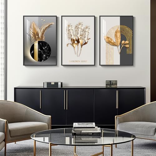 Large Framed Modern Luxury Wall Art for Living Room, 3 Piece 24x36 Inch - color: Black Gold, size: 24" W x 36" H x 3 pieces