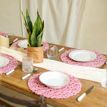 AHHFSMEI Paper Braided Round Placemats Set of 12 Natural Non-Slip Heat Resistant Table Mats for Dining Tables Woven Indoor Outdoor Place mats(Pink) - color: Pink