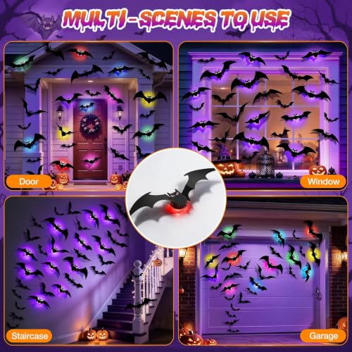 LUDILO 48P Bats Halloween Decorations + 12P Rechargeable Lights with Remote - color: Black, Black