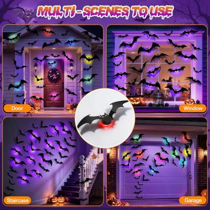 LUDILO 48P Bats Halloween Decorations + 12P Rechargeable Lights with Remote - color: Black, Black