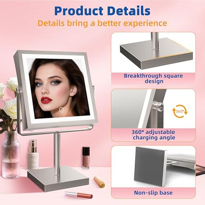 Ruacq Makeup Mirror with Lights 1X/7X Height Adjustable Brushed Nickel - color: Brushed Nickel - 7x