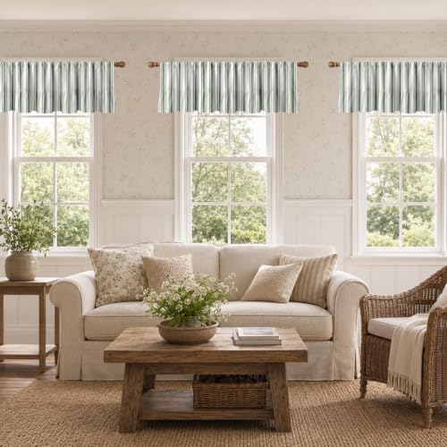 Emvency Valances for Windows, Line Ruffle Hem, 2 Pack, 52x18 Inch, Sage - color: Sage Green Farmhouse