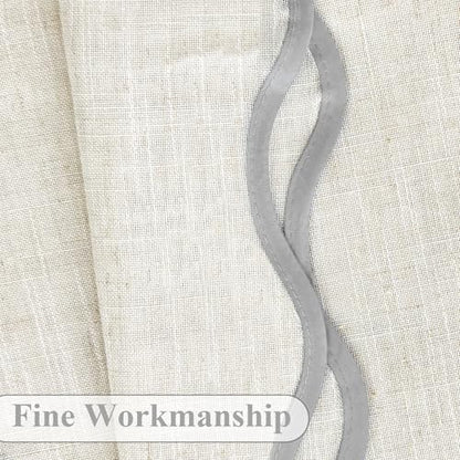 DriftAway Semi Sheer Scalloped Edge Linen Coastal Beach Window Curtains for Living Room Bedroom 2 Panels Rod Pocket Each Size 52 Inch by 90 Inch Gray - color: Linen Gray, size: 52"W x 90"L (Pack of 2)