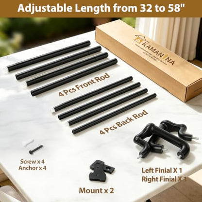KAMANINA Double Curtain Rod 32 to 58 Inch, Black Wrap Around Drapery Rods - color: Black, size: 32-58"