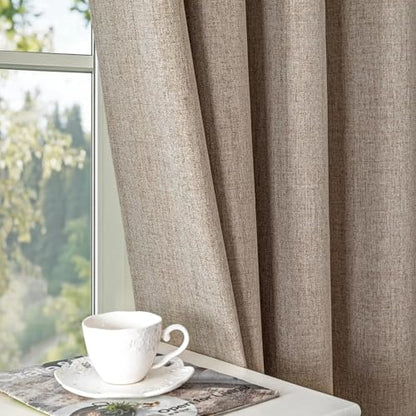 100% Blackout Curtain 96 inch Length Faux Linen (W70 x L96, Beige) - color: Beige, size: 70"W x 96"L (Pack of 1)