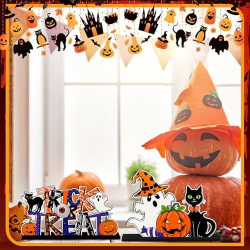 CroBlissful 6 Pcs Halloween Table Centerpieces, Pumpkin Ghost Wood Signs - style: Halloween
