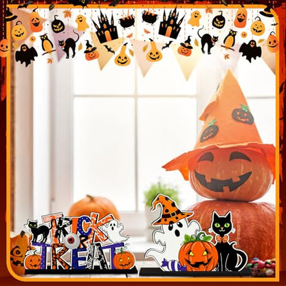 CroBlissful 6 Pcs Halloween Table Centerpieces, Pumpkin Ghost Wood Signs - style: Halloween