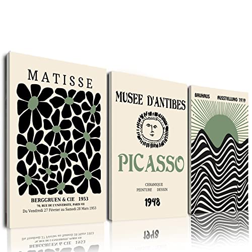 Framed Sage Green Wall Art Set of 3, Abstract Matisse Canvas Artwork - color: Sage Green Matisse Wall Art, size: 12x16Inchx3pcs-Framed