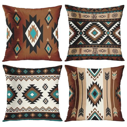 Throw Pillow Covers, Western Teal, Set of 4, 18"x18" - color: Southwestern Tribal 2