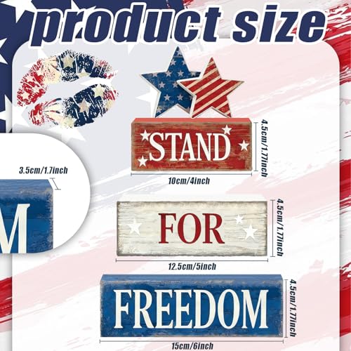 4th of July Table Decorations Patriotic Memorial Day Tiered Tray Decor Wooden Stars Block Signs Independence Farmhouse 250th July Fouth Centerpiece for Tables Wooden Sign for Home Decor - style: July 4th Stars