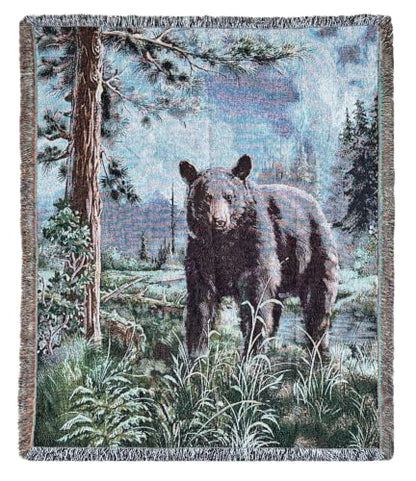Bear Lodge Jacquard Woven Tapestry Throw Blanket 50"x60" - color: Bear