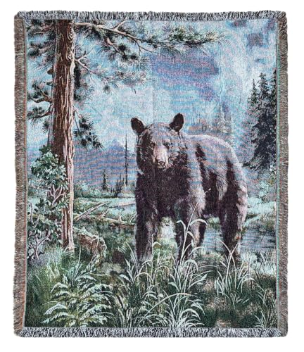 Bear Lodge Jacquard Woven Tapestry Throw Blanket 50"x60" - color: Bear