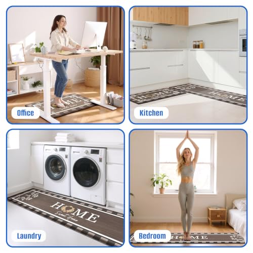 Kitchen Mats 2PCS, Anti Fatigue Rugs, 17.3x30+17.3x70in, Brown - color: Brown, size: 17.3’’x 30’’+ 17.3’’x 70’’