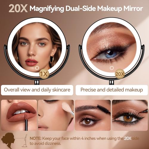 20X Magnifying Mirror with Lights and Storage, Double Sided Vanity Mirror - color: Black