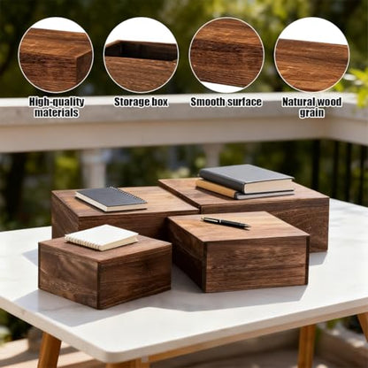4 Pcs Dessert Table Display Risers, Cubic Rustic Cake Stands Wood