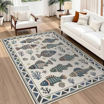 Fish Ocean Area Rug 5x7 for Living Room Coastal Rugs Low Pile Soft Non Slip - color: Fish, size: 5'x7' (Rectangular)
