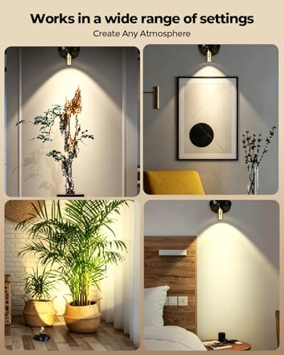 4 Pack Spot Lights Indoor Led Spotlight, Rechargeable Battery Wireless Up Lights Indoor Timer Remote, Small Dimmable Uplight for Plants Display Painting Dartboard Artwork Portrait Closet