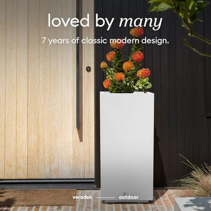 Veradek Block Series Pedestal Planter - Tall Rectangular Outdoor Planter - color: White, size: 32''H x 15.5''W -2 Pack