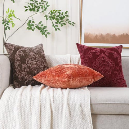 HPUK Embroidered Throw Pillow Covers 18x18 Inch, Boho Damask, Set of 2 - color: Orange-damask