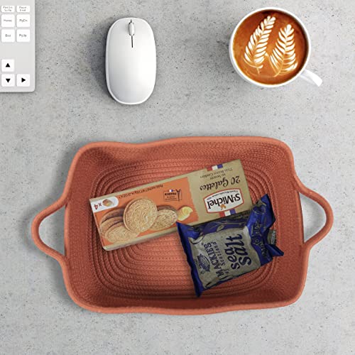 XUANGUO Medium Woven Cotton Rope Storage Basket with Handles, Rust - color: rust