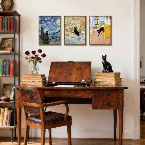 WENGTIAO 3Pcs Funny Black Cat Van Gogh Famous Painting Wall Art 12" x16x3 - color: Funny Black Cat, size: 12"x16"x3Pcs