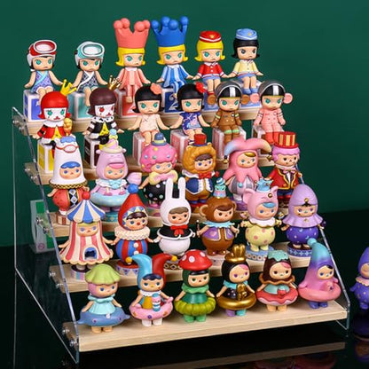 5 Tier Acrylic Wooden Display Stand, Clear Acrylic Display Riser Shelf Wood Tiered Display Shelf Rack Step Ladder Riser Stands for Cupcakes Perfumes Figures Collectibles