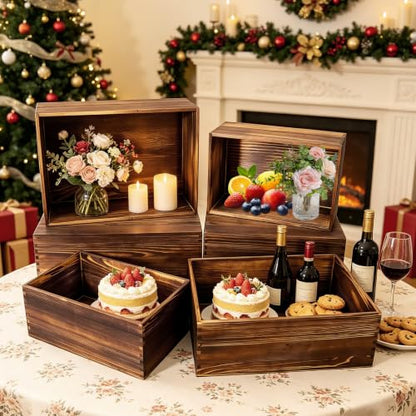 6 Pack Buffet Risers and Stands, Dessert Table Display Set with Mini Signs - color: Brown, size: 6 Pcs A