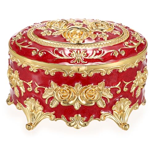 Hipiwe Oval Jewelry Box Classic Metal Trinket Organizer Ring Storage Box - color: Red, size: Small