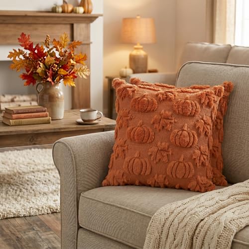 AVOIN colorlife Caramel Pumpkin Fall Throw Pillow Covers 18x18 Inch - color: Caramel Maple, size: 18" x 18" (Pack of 2)