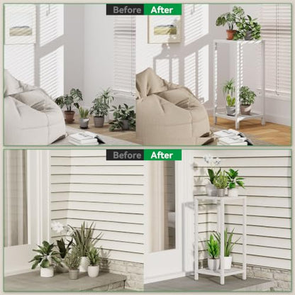 IBUYKE 30 Inch Tall Plant Stand Indoor, 2 Tier Flower Stand, White TMJ070W - color: White-Square