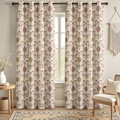Boho Floral 100% Grommet Blackout Curtains 90 Inch 2 Panels - color: Colorful, size: 52"W x 90"L (Pack of 2)