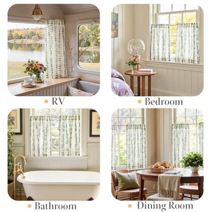 jinchan Sage Green Linen Kitchen Tier Curtains 24 Inch Modern Boho 2 Panels - color: Tribal | Sage Green on Linen, size: 26"W x 24"L (Pack of 2)