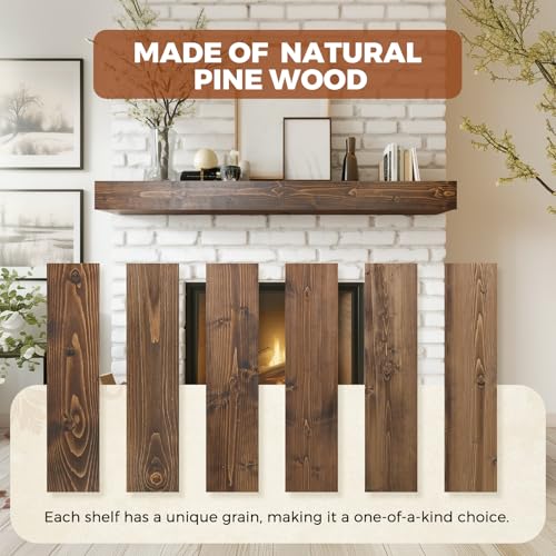 48x8x3in Rustic Fireplace Mantel Pine Wood, Weathered Brown - color: Weathered Brown, size: 48x3x8-hollow