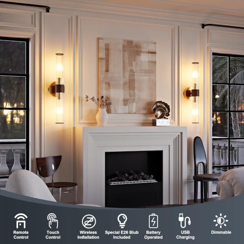 Morauroral Gold Walnut Battery Operated Wall Sconces Set of 2 - color: Gold Walnut