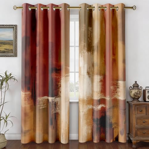 Burnt Orange Abstract Curtains for Living Room Bedroom, 52W x 84L, 2 Panels - color: Burnt Orange, size: 52"W x 84"L (Pack of 2)
