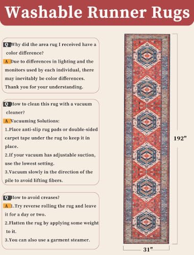 SERISSA 2'6"x16' Washable Non Slip Boho Runner Rug for Hallway，Rust - color: Rust/Multi, size: 2'6" x 16' (Runner)