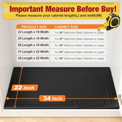 Under Sink Mat 34" X 22", Waterproof Silicone Cabinet Kitchen Liner, Black - color: Black, size: 22"W x 34"L