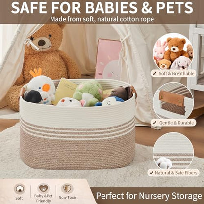 Laundry Hamper with Handles, 72L Rope Laundry Basket, Light Brown & White - color: Light Brown & White, size: 72L