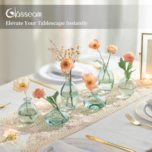 Glasseam Glass Bud Vase for Centerpieces: 12Pcs Green Mini Small Vases Bulk - color: Green, size: 4 Sets