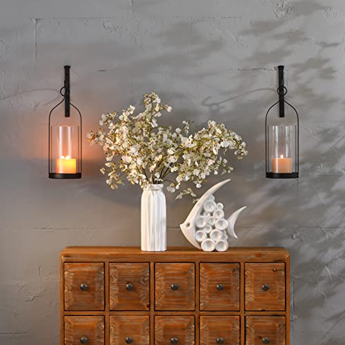 Hanging Wall Sconce Medieval Modern Wall Mounted Hurricane Candle Holder Glass & Metal Farmhouse Handcrafted Wall Art Decorations, Black Set of 2 HT21-0205B2 - color: Black-set of 2