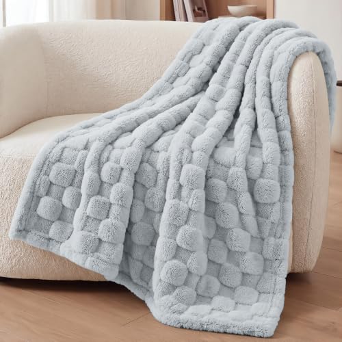 Utopia Bedding Plush Checkered Fleece Blanket Cool Grey Throw, 50x60 Inch - color: Cool Grey, size: Throw