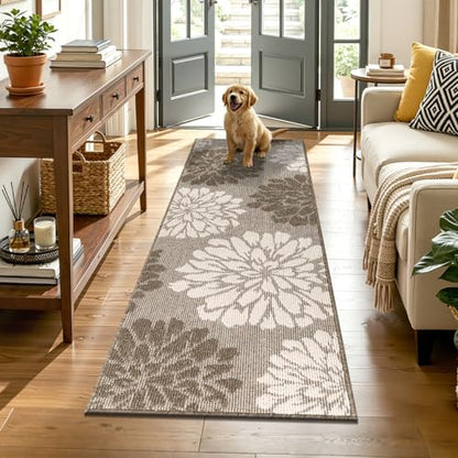 Findosom Kitchen Rugs Sets of 2, Floral Washable Kitchen Runner Rug, Brown - color: Brown, size: 24" x 36" + 24" x 71"