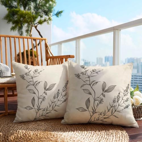 Firmiso Beige Neutral Botanical Throw Pillow Covers 18x18 Set of 2, Cream Vintage Plant Sketch Decorative Cushion Covers, Farmhouse Minimalist Nature Pillow Cases for Sofa Couch Bedroom Living Room - color: Vintage Botanical